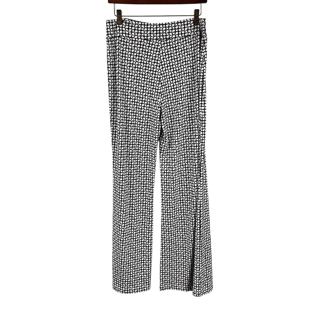 Women's LG Clara Sun Woo geometric side slit flare stretch pants black white
